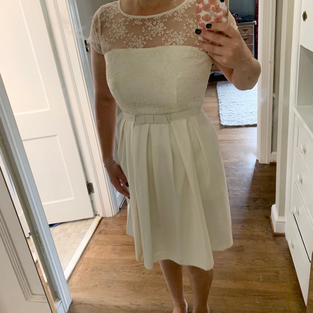 White raw silk look and lace Taylor dress